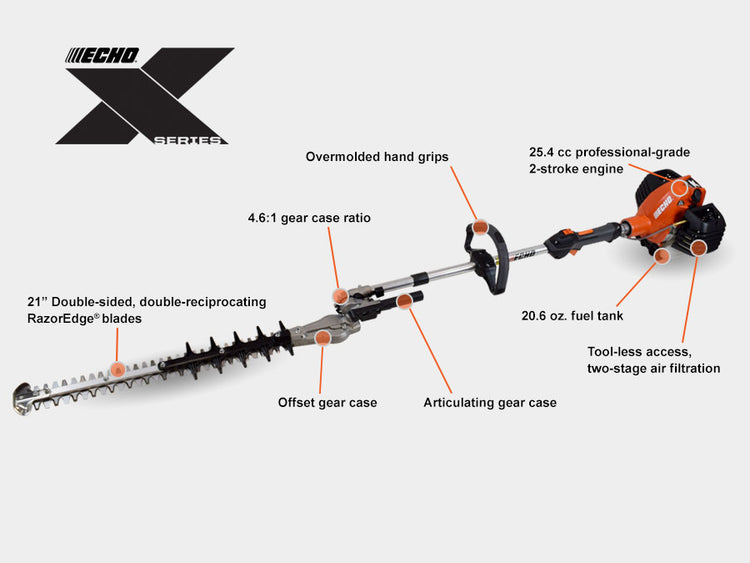 ECHO HCA-2620S articulating hedge trimmer / cortasetos articulado de 21 pulgadas